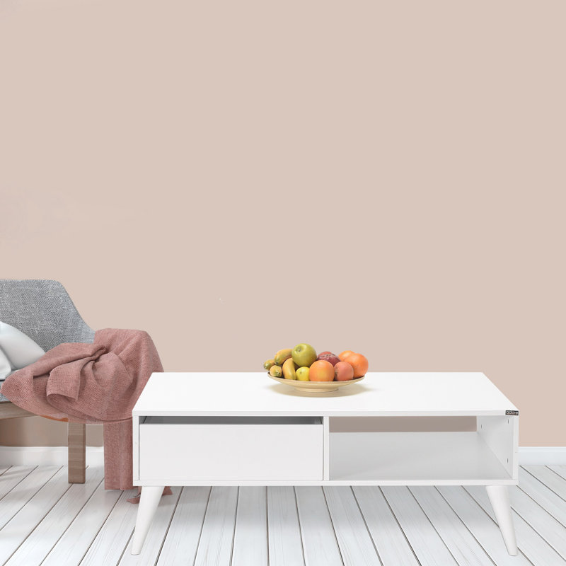 Modern Coffee Table, Diamond White, 43.3 x 16.5 x 25.6 inches | 100% Melamine Coated Particle Board, Thickness: 0.6 inches | Stylish Scandinavian Design, Perfect for Living Room or Office, Durable & Elegant