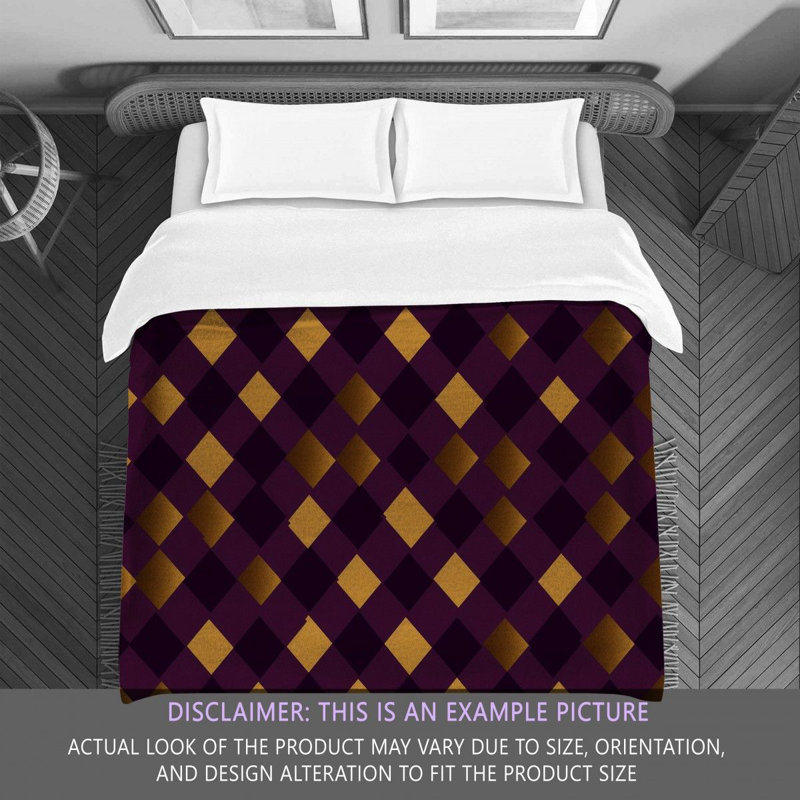 Machine Printed Comforter, Queen Comforter, Gold/Purple Argyle
