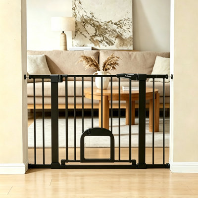 Barrière de sécurité améliorée avec porte pour chat, barrière pour animaux de compagnie durable à fermeture automatique de 29 à 43 po pour les escaliers, les portes et la maison, barrière pour chien Easy Walk Thru