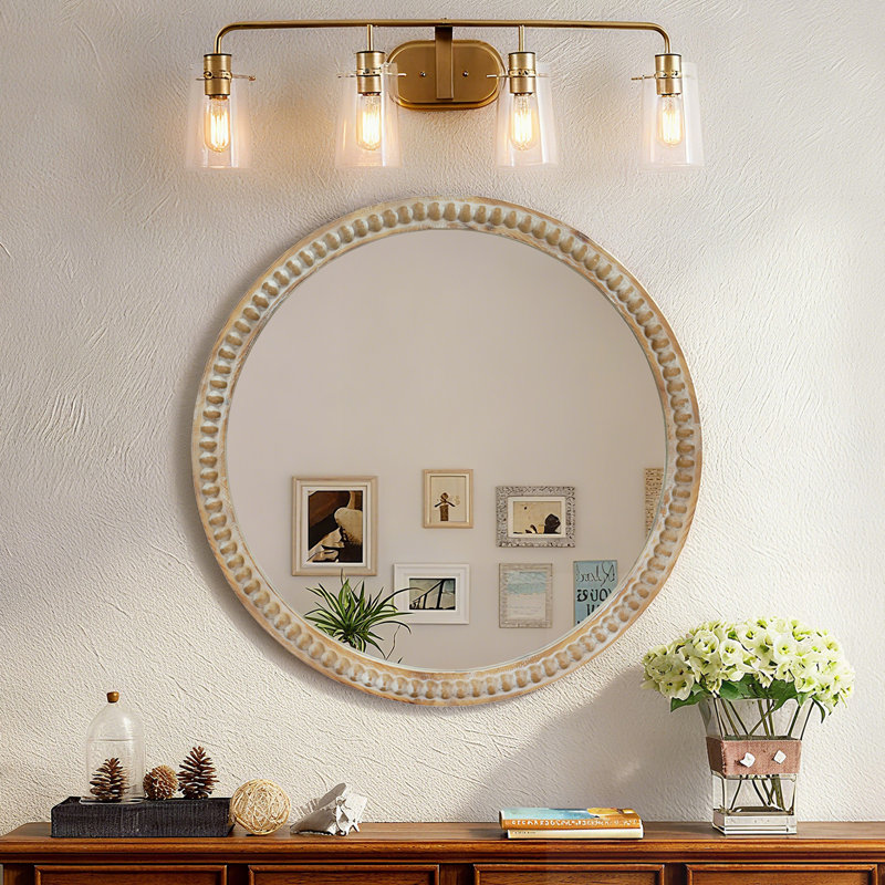 Miroir mural rond avec cadre perlé, 23,62 po x 23,62 po 
