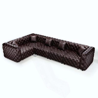 Ensemble de canapé en forme de L moderne, canapé modulaire rembourré en similicuir 5 places avec conception touffetée à la main pure, 5 coussins, combinaison multiple pour le salon