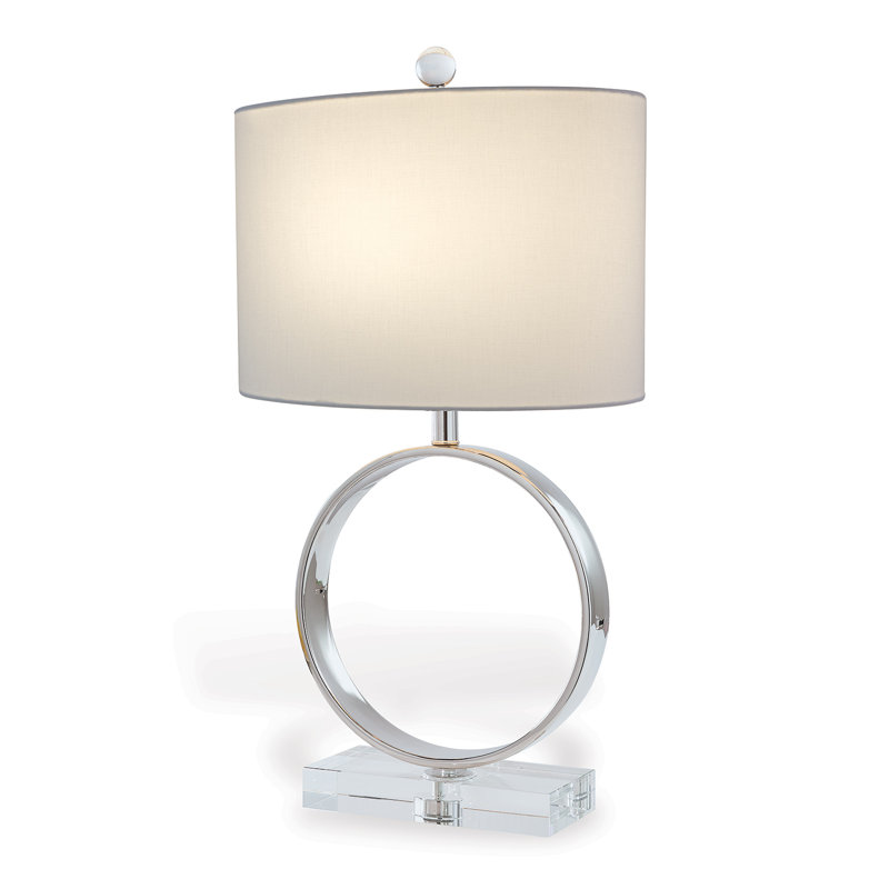 Megan Crystal Lamp, Clear/Nickel, Off White
