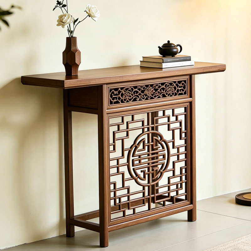 Console de style chinois moderne sculptée, H 35,4 po x l 55,1 po x P 15,7 po