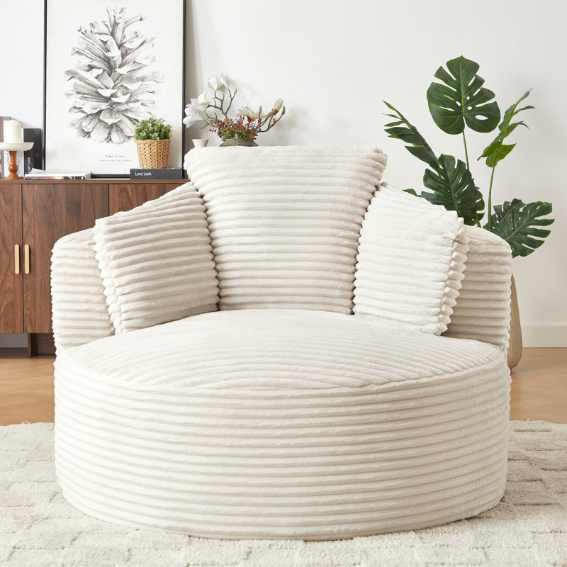 Chaise compressible ronde en velours côtelé avec dossier rembourré - sièges modernes et confortables pour le salon, le bureau, l’appartement (sans pivot)