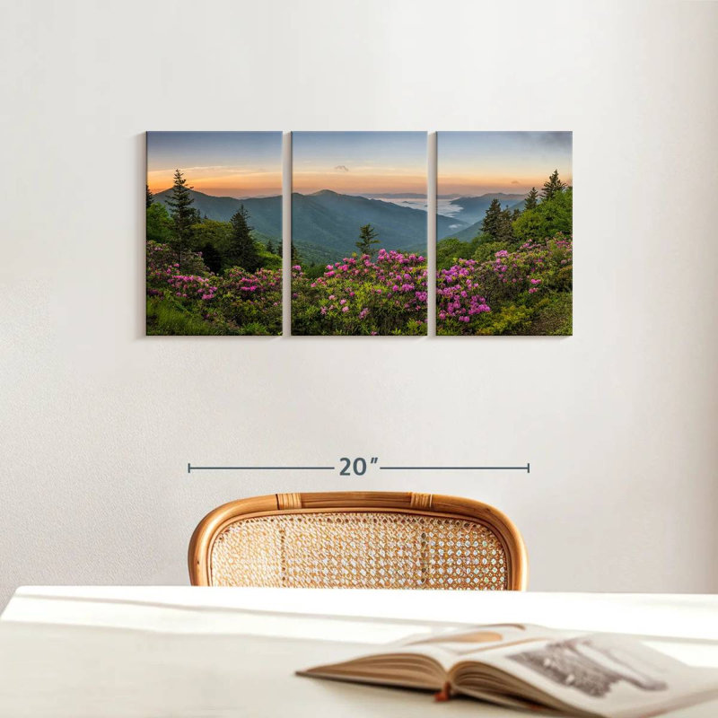 Ensemble de 3 pièces vue sur toile Blue Ridge Mountains, H 12 po x l 26 po x P 1 po