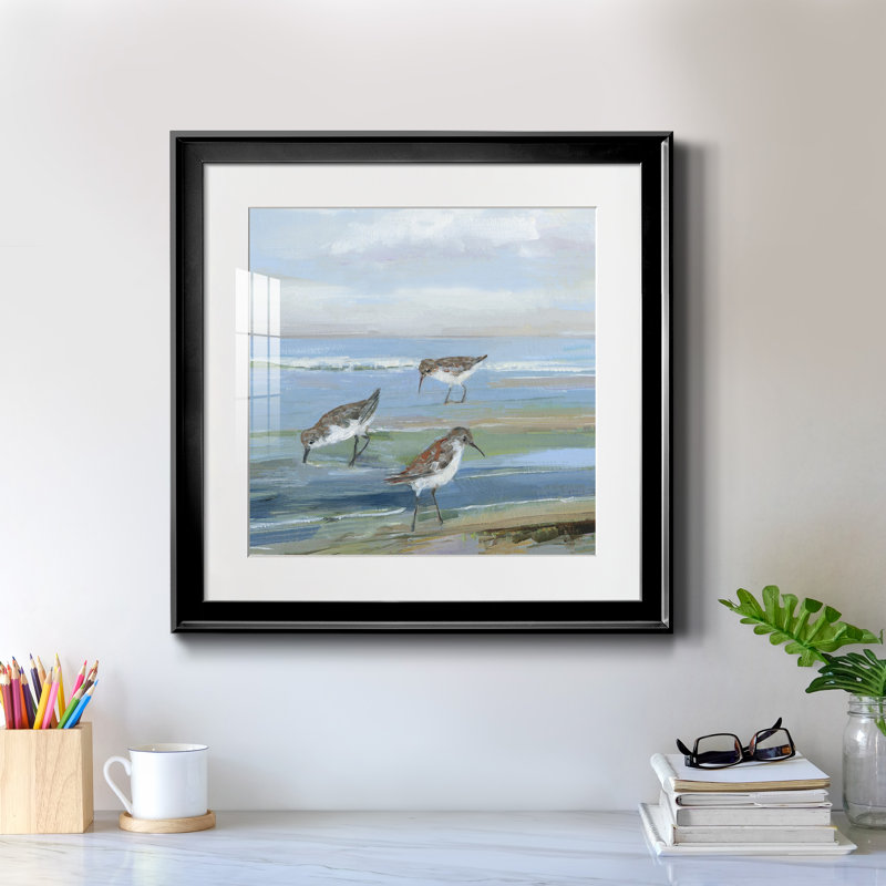 Seabird Beach I - peinture encadrée, Toile avec cadre noir, H 17,5 po x l 17,5 po x P 1,5 po