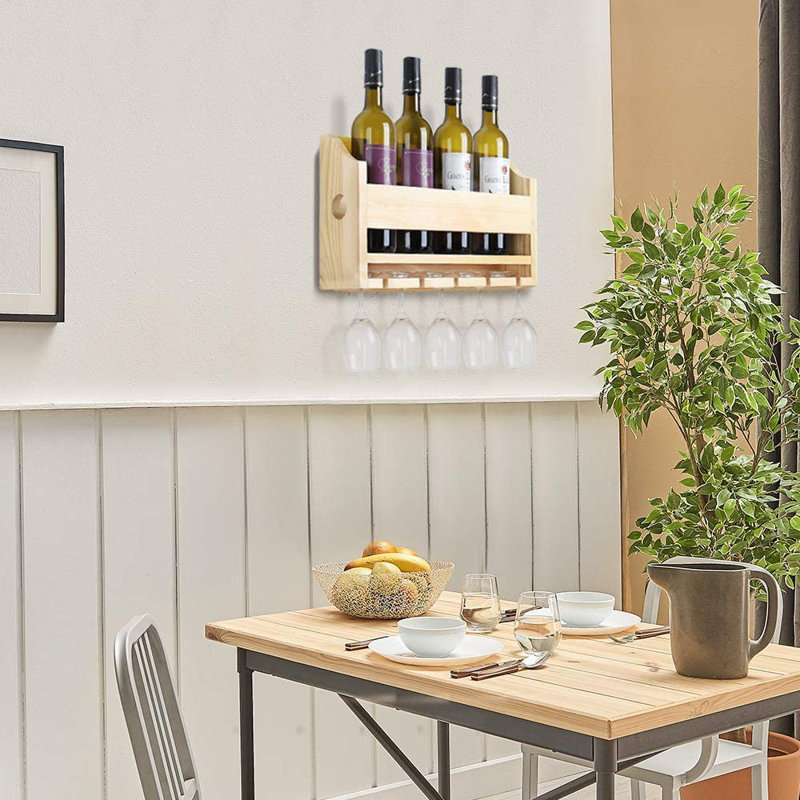 Support à vin mural en verre massif pour 4 bouteilles Miconia, Brun pâle, H 9,6 po x l 16,1 po x P 4,1 po