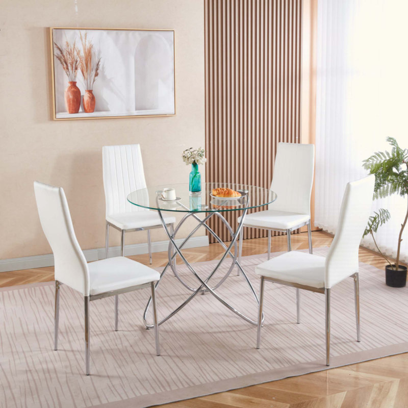 Ensemble de salle à manger 1 + 4,5 pièces, table de salle à manger Mid-Century pour 4 à 6 personnes avec plateau en verre, table de salle à manger à piédestal, table basse de loisirs.