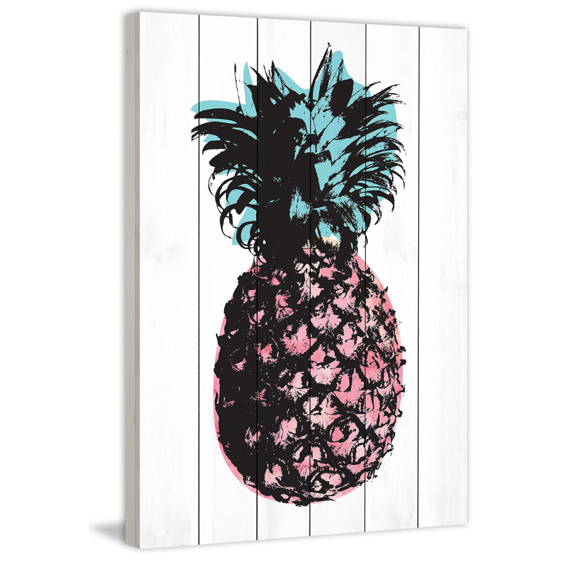 Multicolored Pineapple Print on White Wood Canvas