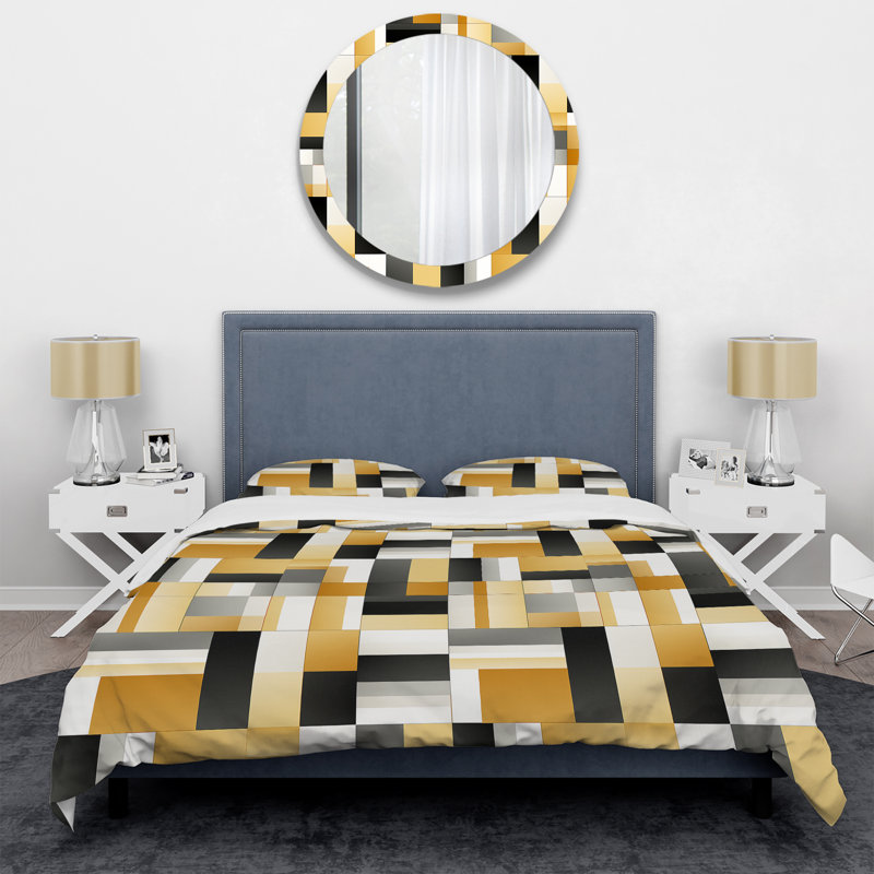 Ensemble de housse de couette géométrique Taupe, Housse de couette simple + 1 taie décorative stan