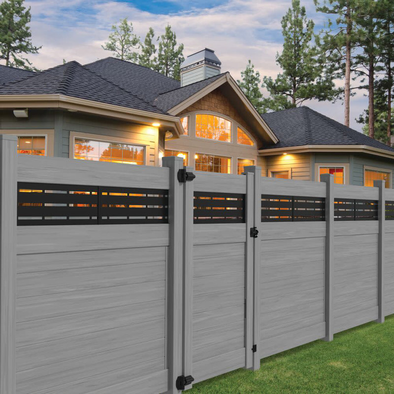 Horizontal Fence 5 in. x 5 in. x 108 in. Gray Vinyl End Post