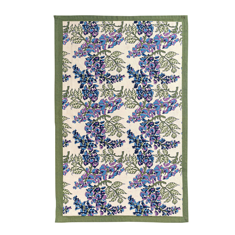 Wisteria Floral Tea Towel, Olive Green/Blue/Ivory/Purple