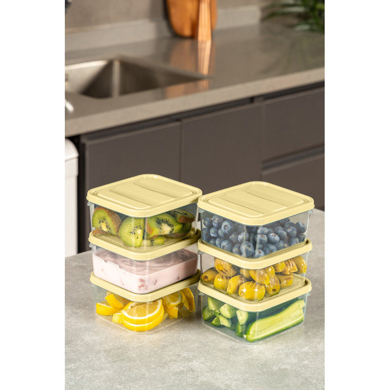 Ensemble de boîtes de rangement en plastique durable (6 pièces), jaune, 3,5 x 4,1 x 2,2 pouces | Capacité de 350 ml par pièce | Convient au lave-vaisselle, idéal pour organiser la cuisine et la maison, conception empilable pour une utilisation efficace de l'espace