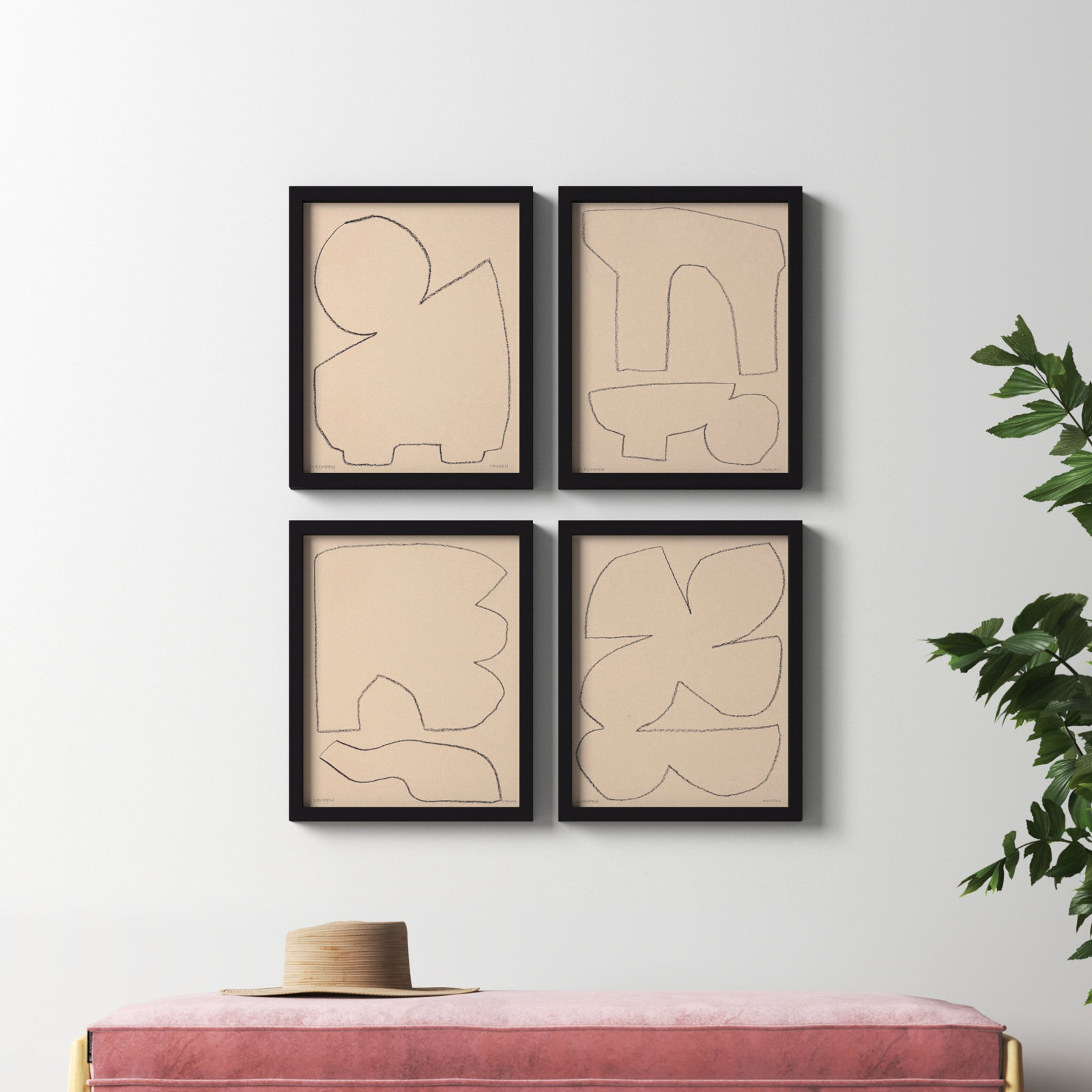 Freya "Outlines" 4-Piece Painting Set, 16" W x 20" H, Black Framed