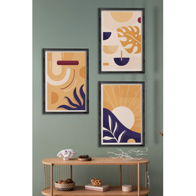 Ensemble de 3 panneaux décoratifs élégants en bois aggloméré, cadre en bois massif, 13,4 x 19,3 x 0,6 pouces | Œuvre d'art 100% MDF avec impression numérique | Parfait pour le salon, la chambre à coucher et le bureau, design élégant et moderne