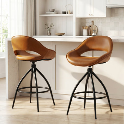Swivel Upholstered Counter Stool with Metal Frame