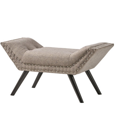 Stylish Grey Footstool With Upholstery And Birch Wood Frame Elegant Fabric Flared Design Cushion
