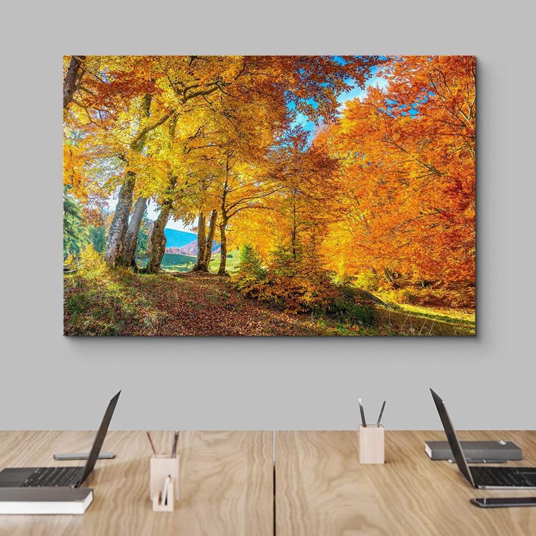 Autumn Fall Yellow Autumn Tree Forest Nature Landscape Fall Pictures Framed On Canvas Print Wall Art IDEA4WALL 