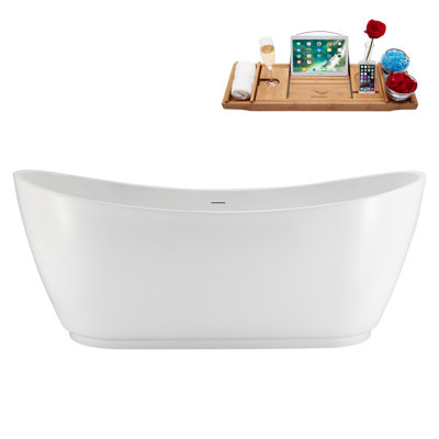 69" Streamline Soaking Freestanding Tub and Tray With Internal Drain