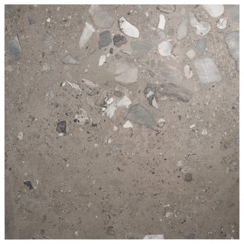 Piccoli Grande 36x36 Semi-Polished Terrazzo Look Porcelain Tile, Taupe Gray