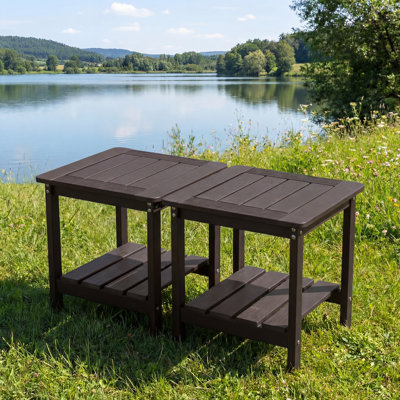 16inch Hdpe Adirondack Square Side Table, Weather Resistant End Table With Storage Shelf