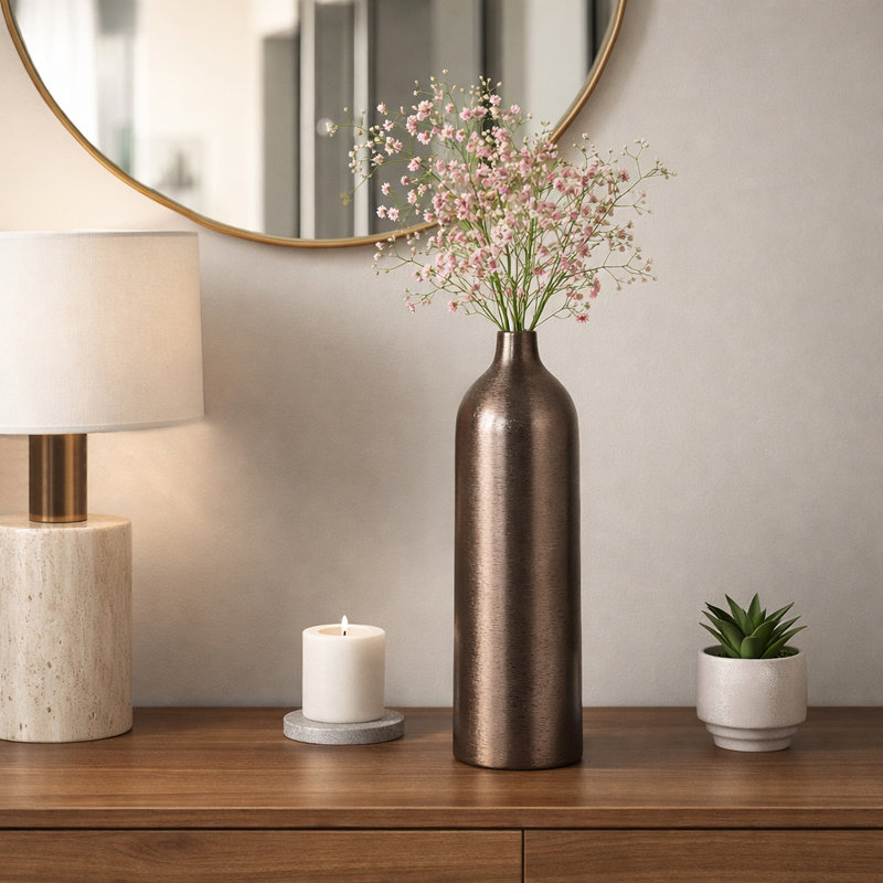 Vase à fleurs moderne en aluminium et métal pour décoration de maison ou de bureau - Vases hauts décoratifs, Noir