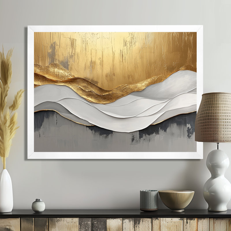 Amaro V - Abstract Large Wall Art, Single Picture Framed, 16" H x 32" W, White