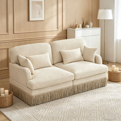 Comfy Chenille Leopard Printing Sofa,Delicate Tassel Edge,Movable Ottomans,Modern Fashion Style