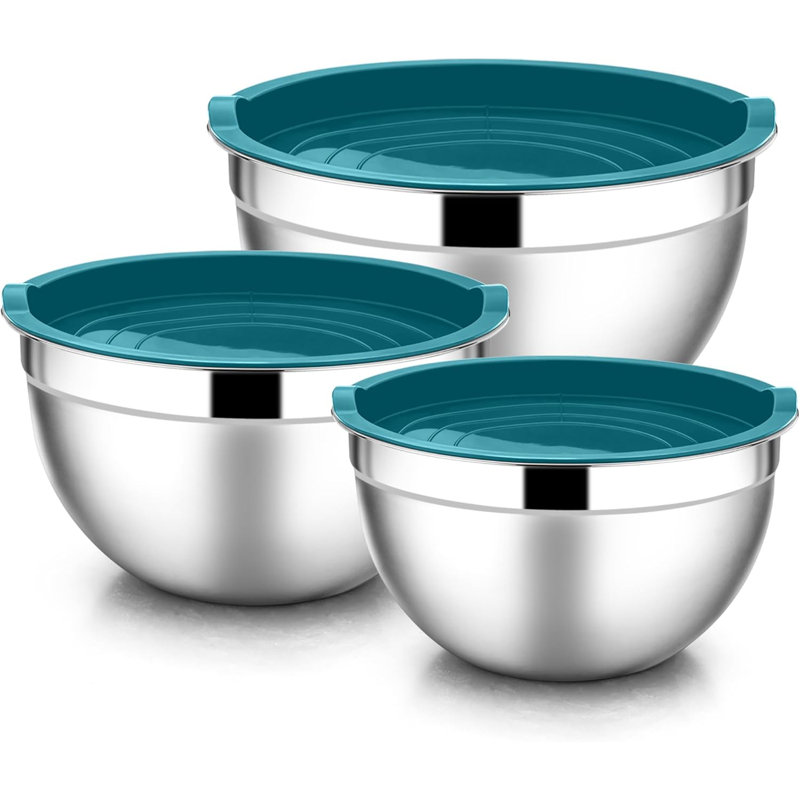 Ensemble de bols à mélanger en acier inoxydable 6 pièces avec couvercles étanches bleu