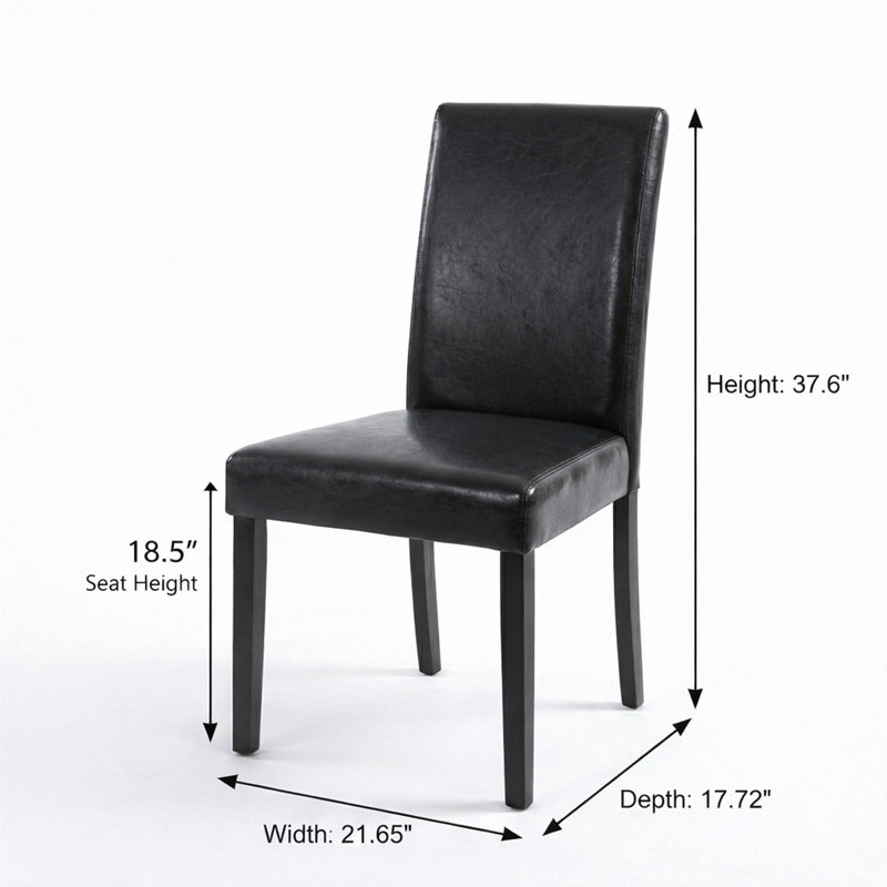 Ensemble de salle à manger rectangulaire 7 pièces 59 pouces Boleradice, finition noire avec chaises rembourrées en similicuir noir, bois d'hévéa massif