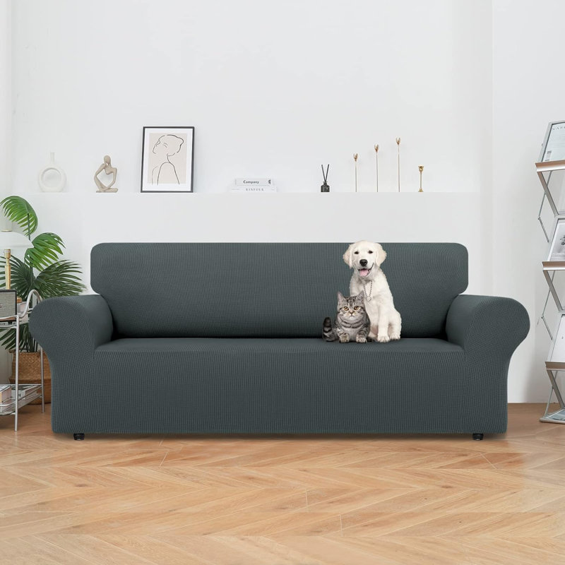Housse pour canapé à coussins en T, Polyester gris, H 40 po x l 94 po x P 40 po