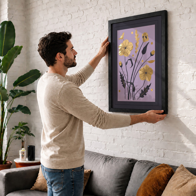 Yellow Blooms Study Botanical - Framed Print, A1 - 84.1 x 59.4 cm, White