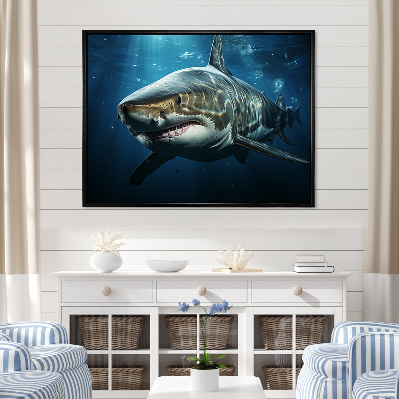 " Oceans Blue Ghost Shark Photography ", 34" H x 44" W x 1.5" D, Black Floater Framed