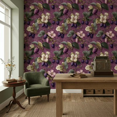 Papier peint mauve avec fond vert et nuances vertes