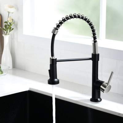 Kitchen Faucet With Pull Down Feature - Black And Nickel Look, Easy Maintenance, Construction Commercial Sink No Leakage, Materials, Construction, Maintenance