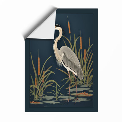 Blue Heron in Reeds Coastal - Framed Print