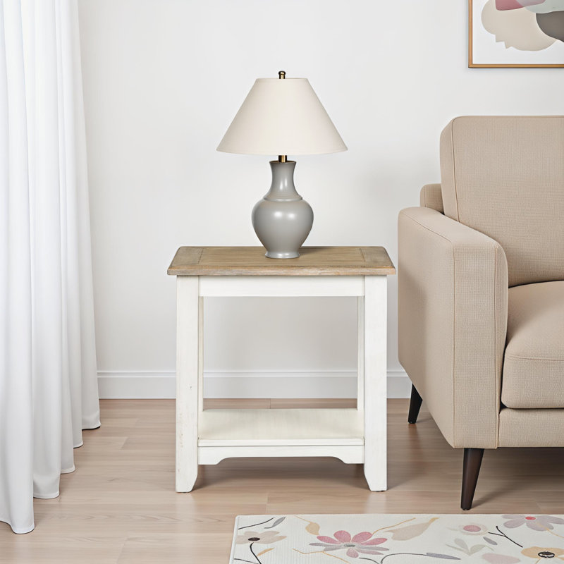 Odum 24'' W Square End Table, Wirebrushed Gray/Soft White