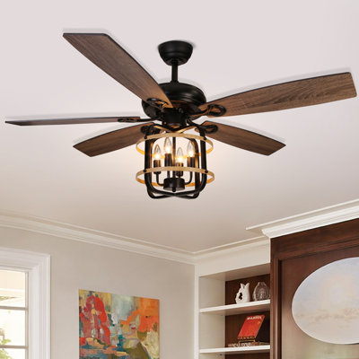 52'' 5 Wood Blades Ceiling Fan With Light Kit And Remote Control Included
