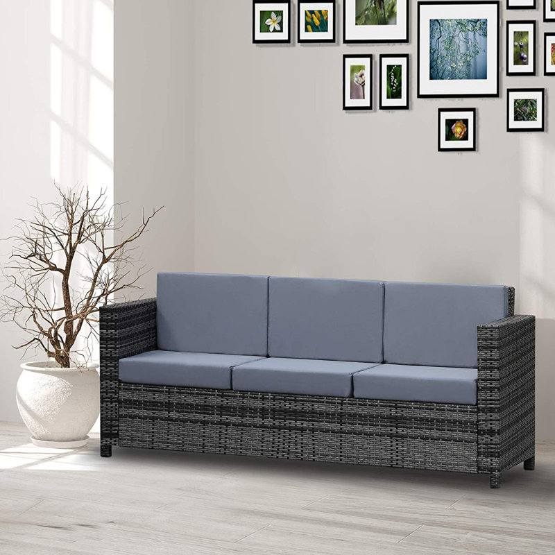 Gennett 3 Seater Rattan Sofa for Garden Mixed Grey/Grey