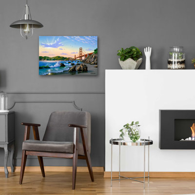 Breakwater Bay 'Golden Gate Sunset, CA 2' by Eduardo Camoes, Acrylic Glass Wall Art, 36"x24"