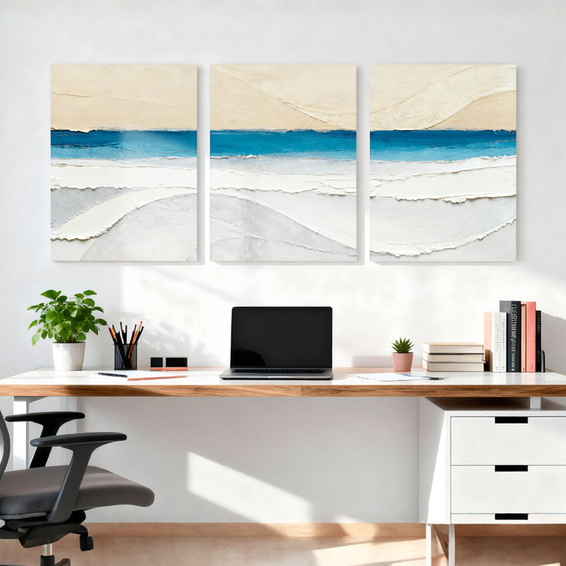 «Abstract Ocean Waves», ensemble de 3 reproductions d'art sur toile tendues, H 18 po x l 36 po