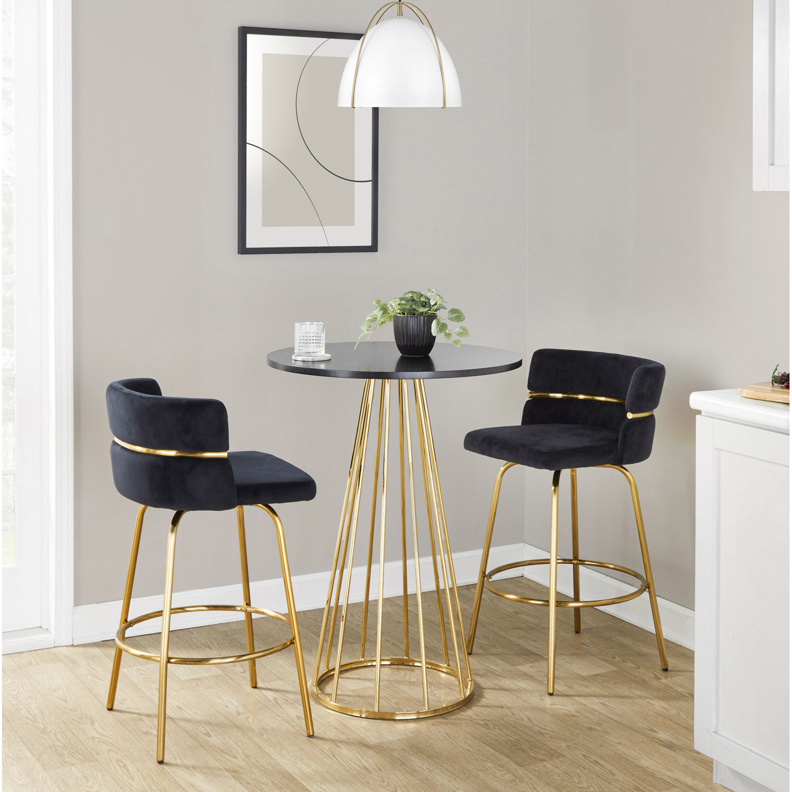Orvile Dining Table, Black, Gold, 36"