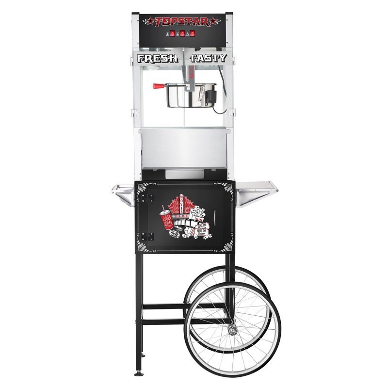 Machine à maïs soufflé Top Star avec chariot - Popper à bouilloire de 12 onces de qualité commerciale avec plateau chauffant - Donne 4,5 gallons par Great Northern Popcorn (noir)