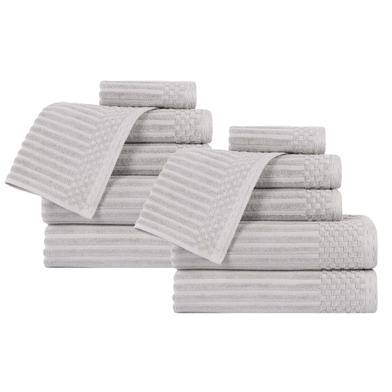 Ruvins 12 Piece 100% Cotton Towel Set, Silver