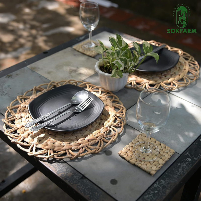 Boho Wicker Placemats Set Of 10 - Handwoven Water Hyacinth Round Placemats For Dining Table, Natural And Eco-Friendly Home Decor