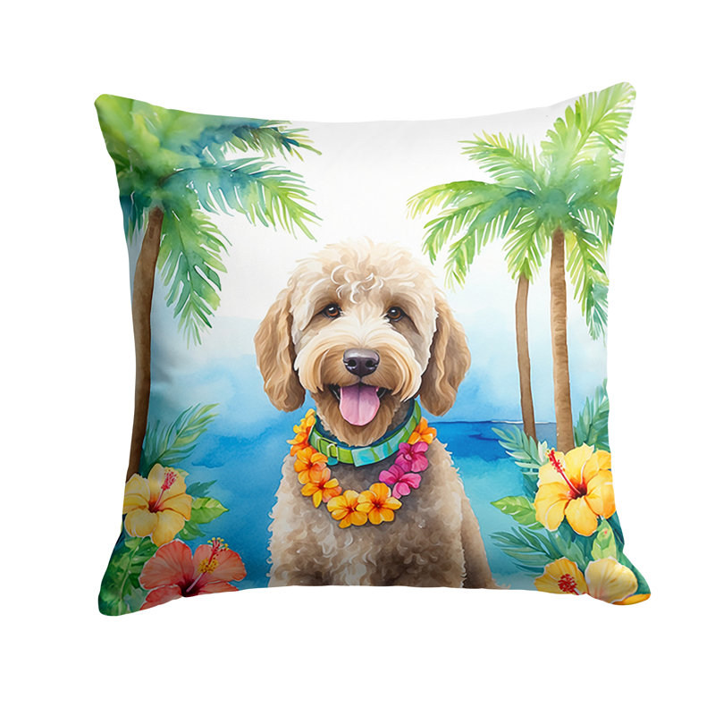Labradoodle Luau Throw Pillow, 18" H x 18" W