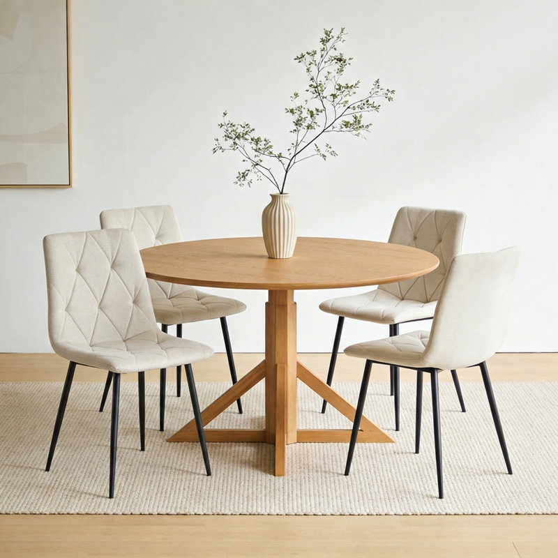  Diamond Tufted Side Chairs, Dining Chairs With Black Metal Legs, White, 4