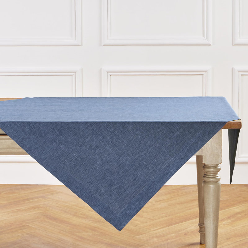 100% Pure Linen Table Throw - Athena, Blue Denim