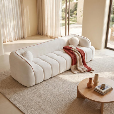 Canapé 98,4 po moderne compressé, canapé 3 places en velours côtelé Cloud Couch, aucun assemblage requis, canapé capitonné avec 2 coussins Bubble Channel