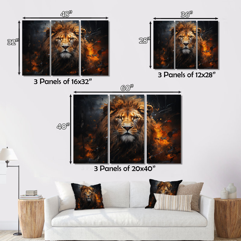 Photographie de lion avec II, H 16 po x l 32 po x P 1 po, Encadrement argenté